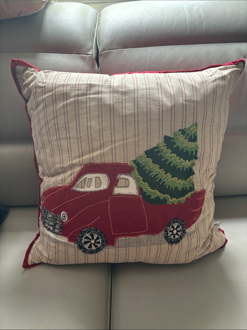 Wendy Bellissimo Red Truck with Green Tree Holiday Pillow